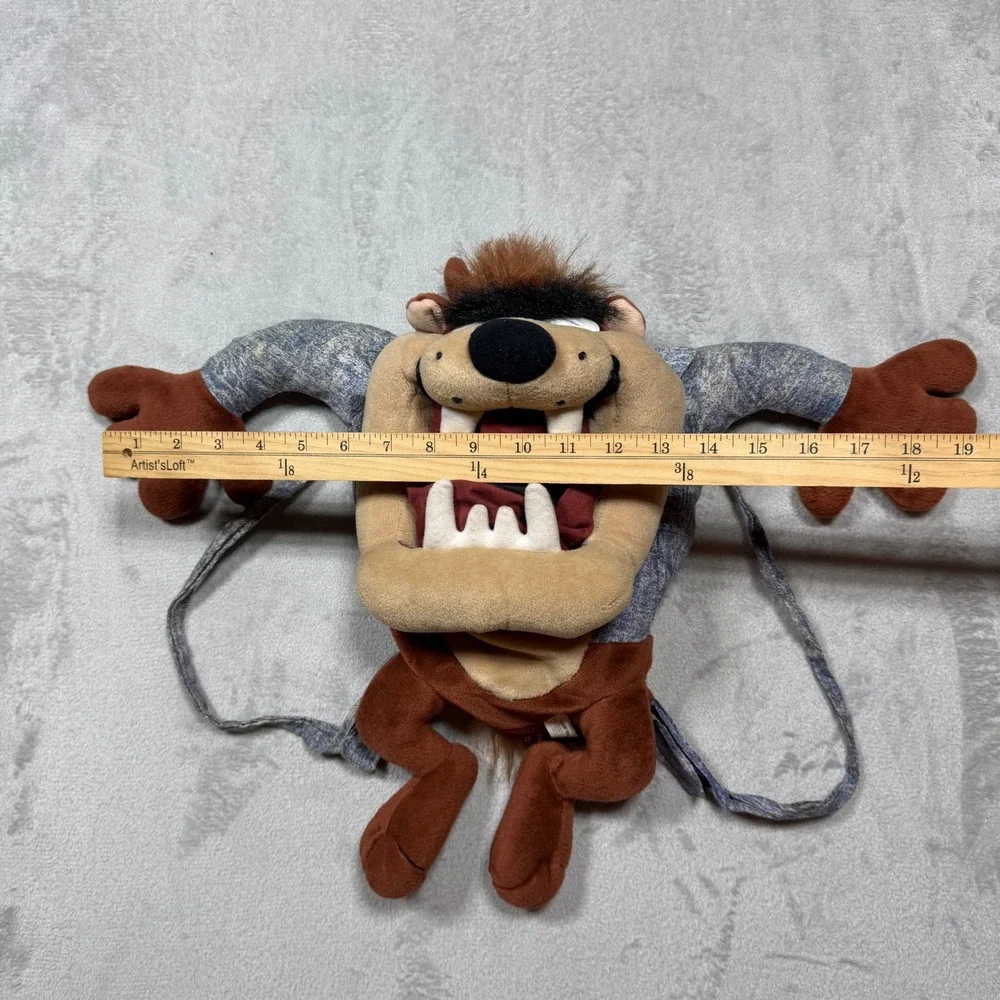 Vintage 90s Brown Blue Polyester Looney Tunes Taz Plush Backpack‎ OS